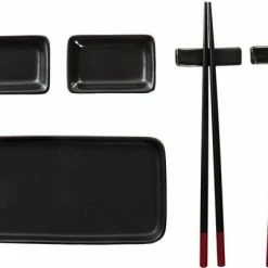 Gloednieuw β€οΈ Items 7-delige Sushi Serveer Set Aardewerk Voor 2 Personen Zwart - Sushi Servies π€©