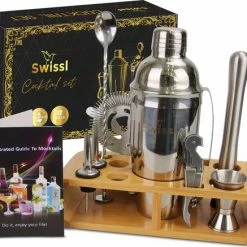 Flash-uitverkoop 😍 Cocktail Set Swissl | Luxe Cocktail Shaker Set Met Cocktail Boekje | Cocktail Stamper | Recepten Boekje | 10-delig | Swissl 🎁