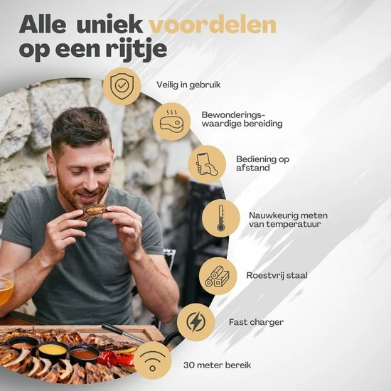 Gloednieuw ❤️ Vulpes Goods Vulpes Kitchen® Vleesthermometer Draadloos PRO - 2-in-1 Oventhermometer - BBQ Thermometer - App & Bluetooth - Thermometer Koken - Meater - RVS & Fast Charger - 30 Meter 😀 4 Gloednieuw ❤️ Vulpes Goods Vulpes Kitchen® Vleesthermometer Draadloos PRO - 2-in-1 Oventhermometer - BBQ Thermometer - App & Bluetooth - Thermometer Koken - Meater - RVS & Fast Charger - 30 Meter 😀 - Afbeelding 4
