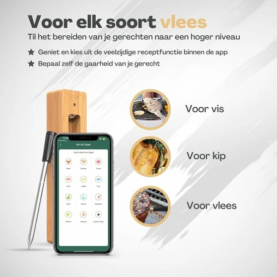 Gloednieuw ❤️ Vulpes Goods Vulpes Kitchen® Vleesthermometer Draadloos PRO - 2-in-1 Oventhermometer - BBQ Thermometer - App & Bluetooth - Thermometer Koken - Meater - RVS & Fast Charger - 30 Meter 😀 7 Gloednieuw ❤️ Vulpes Goods Vulpes Kitchen® Vleesthermometer Draadloos PRO - 2-in-1 Oventhermometer - BBQ Thermometer - App & Bluetooth - Thermometer Koken - Meater - RVS & Fast Charger - 30 Meter 😀 - Afbeelding 7