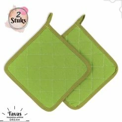 Begroting 👍 Merkloos Tavas Dream Hittebestendige Pannenlappen | 2 Stuks | Katoen, Thermolite | Tot 220°C | Groen 🎉