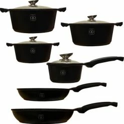 Flash-uitverkoop 𧨠Kookkunst Holland Pannenset 10 Delig Inductie Met Deksels En Silicone Koudgrepen - Zwart π