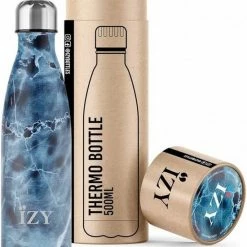 Kopen 😍 IZY Bottles X Marmer Blauw | 500 ML | Thermosfles | Drinkfles | Waterfles | Schoolfles | Isoleerfles | Beker | Drinkbeker | Koud | Warm | Fles | Back To School | 500ml ❤️