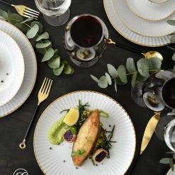 Gloednieuw π LUBIANA DAISY GOLD - Wit Porselein Handmatig Gedecoreerd Met Gouden Streep Koffie En Dinerservies 30-delig Voor 6 Personen β