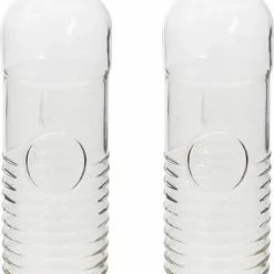 Beste deal 😉 5five Set Van 2x Stuks Waterflessen/drinkflessen 1 Liter Van Gehard Ribbel Glas - Glazen Drink Flessen 🔔